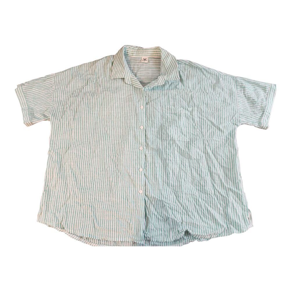 Sew in Love sz 1XL 100% cotton button up short sleeve stripped green white